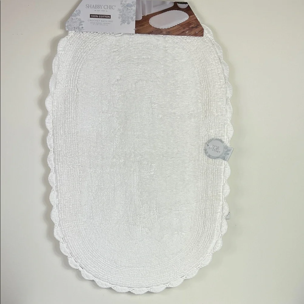 Shabby Chic Crochet Bath Mat Rug 100% Cotton White Oval 21